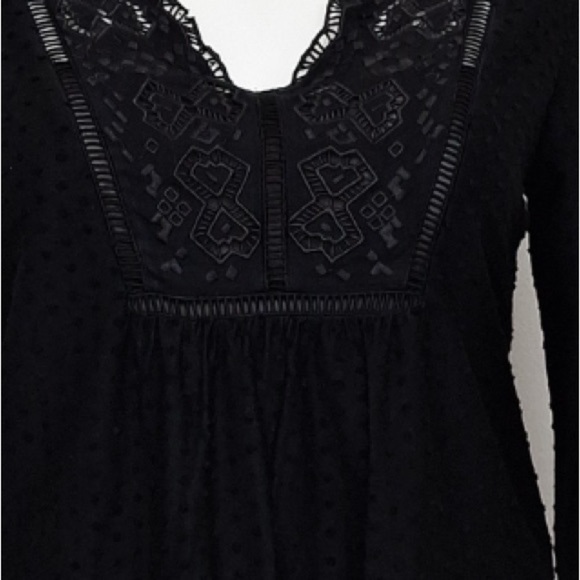 Daniel Rainn Black Swiss Dot Babydoll Embroidered Bohemian Y2K Inspired Blouse L - Picture 4 of 14